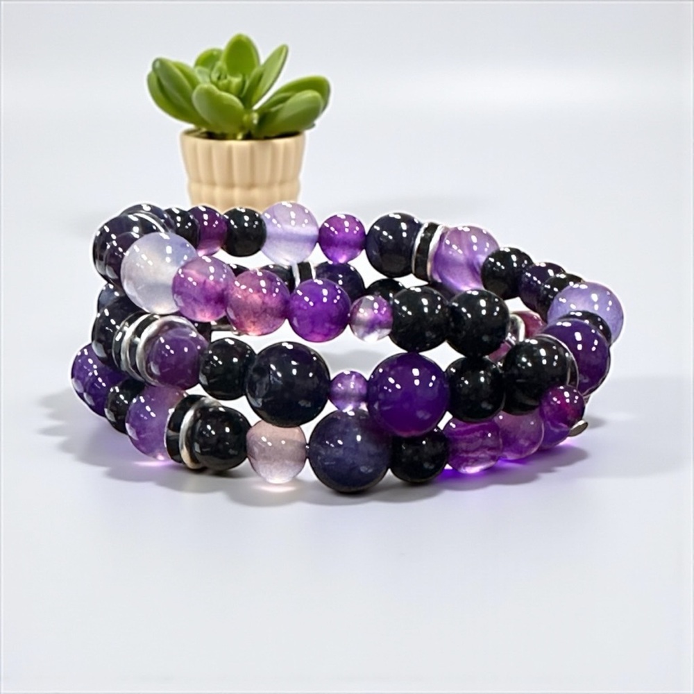 Purple and Black Beaded Bracelet